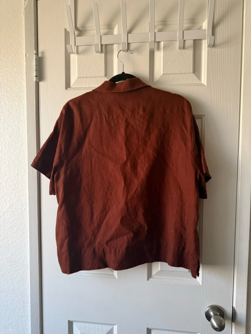 Quince Women's Short Sleeve Button Front Top - Rust Brown - Picture 2 of 3